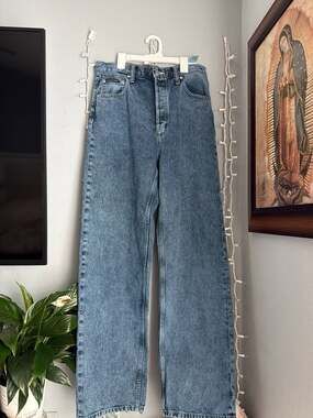 Calvin Klein Blue High Rise Button Fly Baggy Wide Leg Jeans